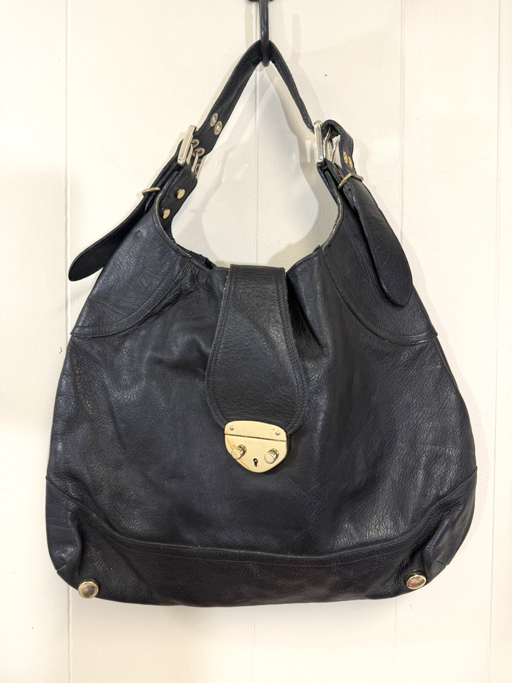 Foley & Corinna Black Leather Hobo Large Slouchy Moto Shoulder Purse